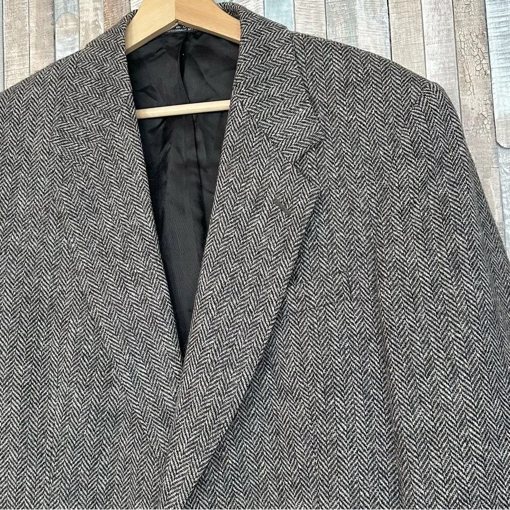 Robert Stock 40L Herringbone 100% Wool Blazer Button Jacket Sport Coat Vintage
